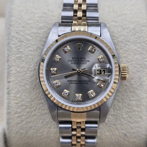 Rolex Lady Datejust 26mm Yellow Gold Steel Factory Grey Diamond Dial 69173