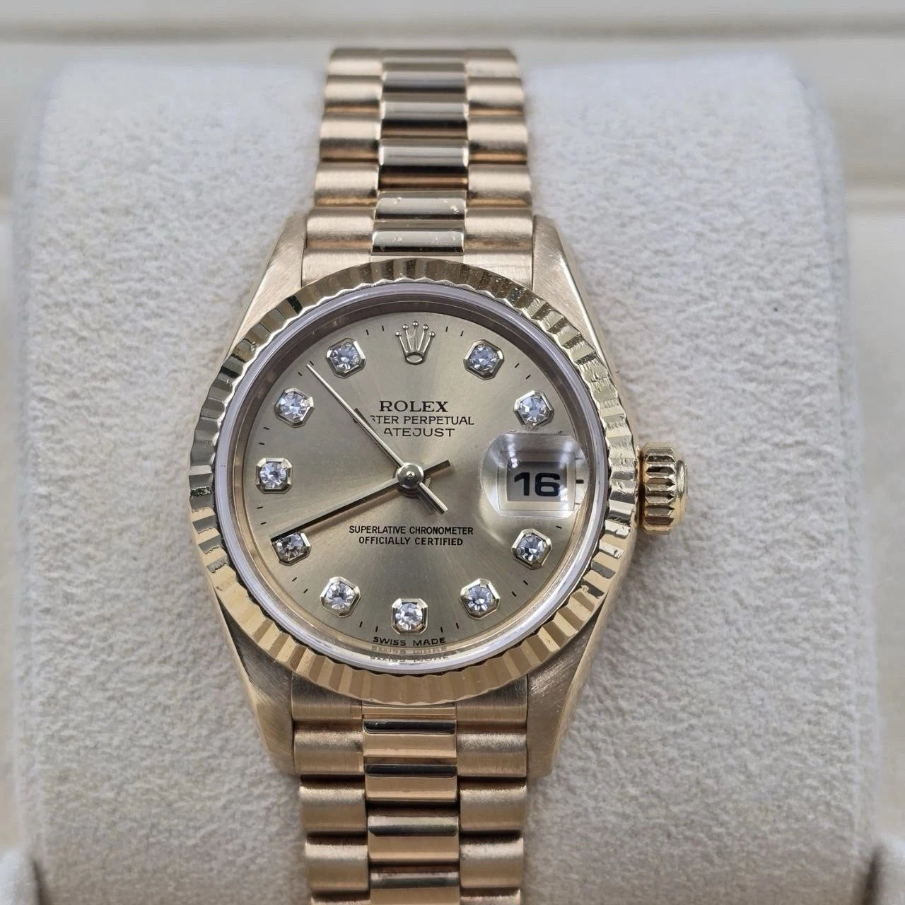 2000 PAPERS Rolex Datejust Champagne Diamond Dial 18K Yellow Gold 79178 26mm