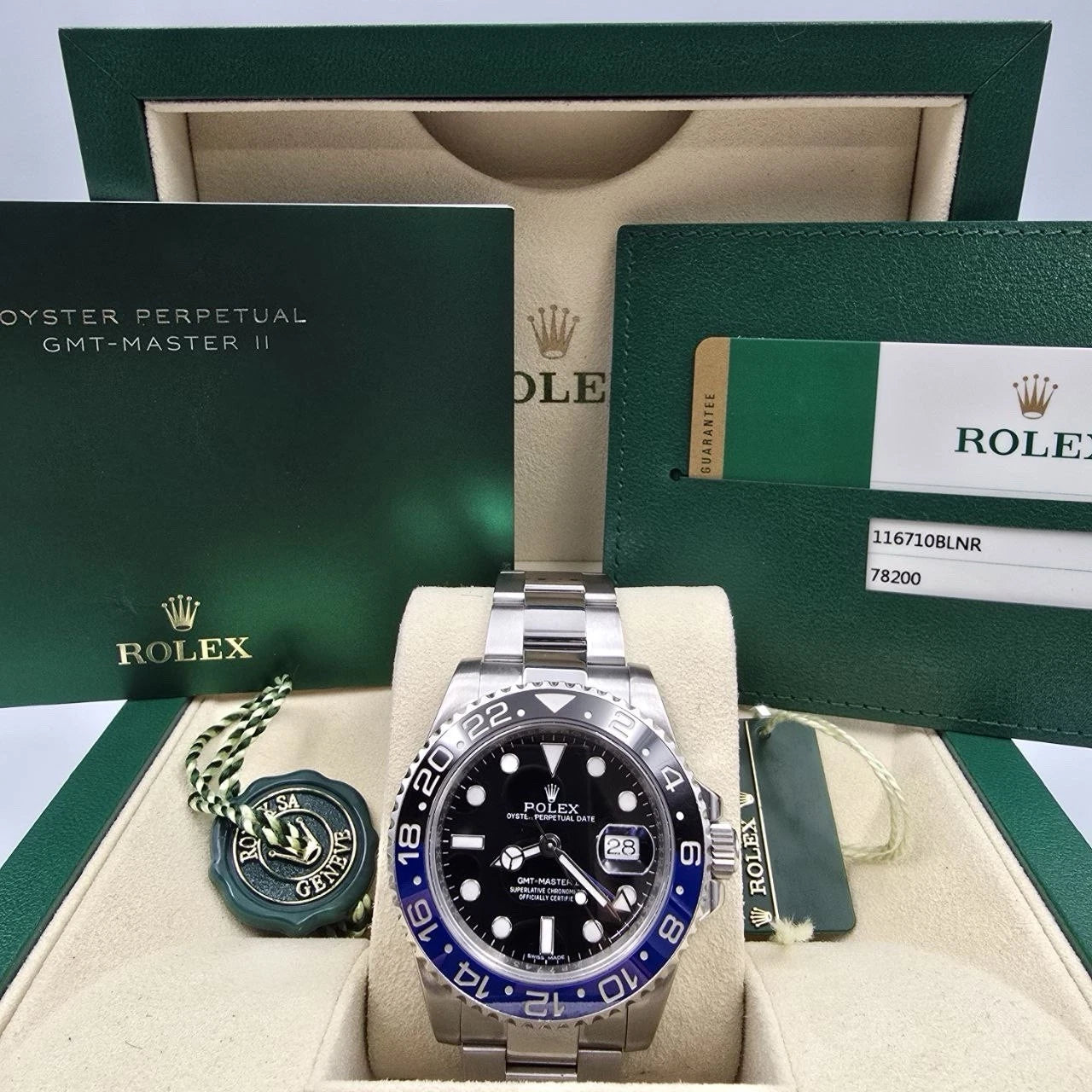 2014 PAPERS Rolex GMT Master II 116710BLNR Steel Ceramic Batman 40mm Watch BOX