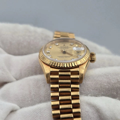 PAPERS Rolex Datejust Champagne Diamond Dial 18K Yellow Gold 69178 26mm + RSC