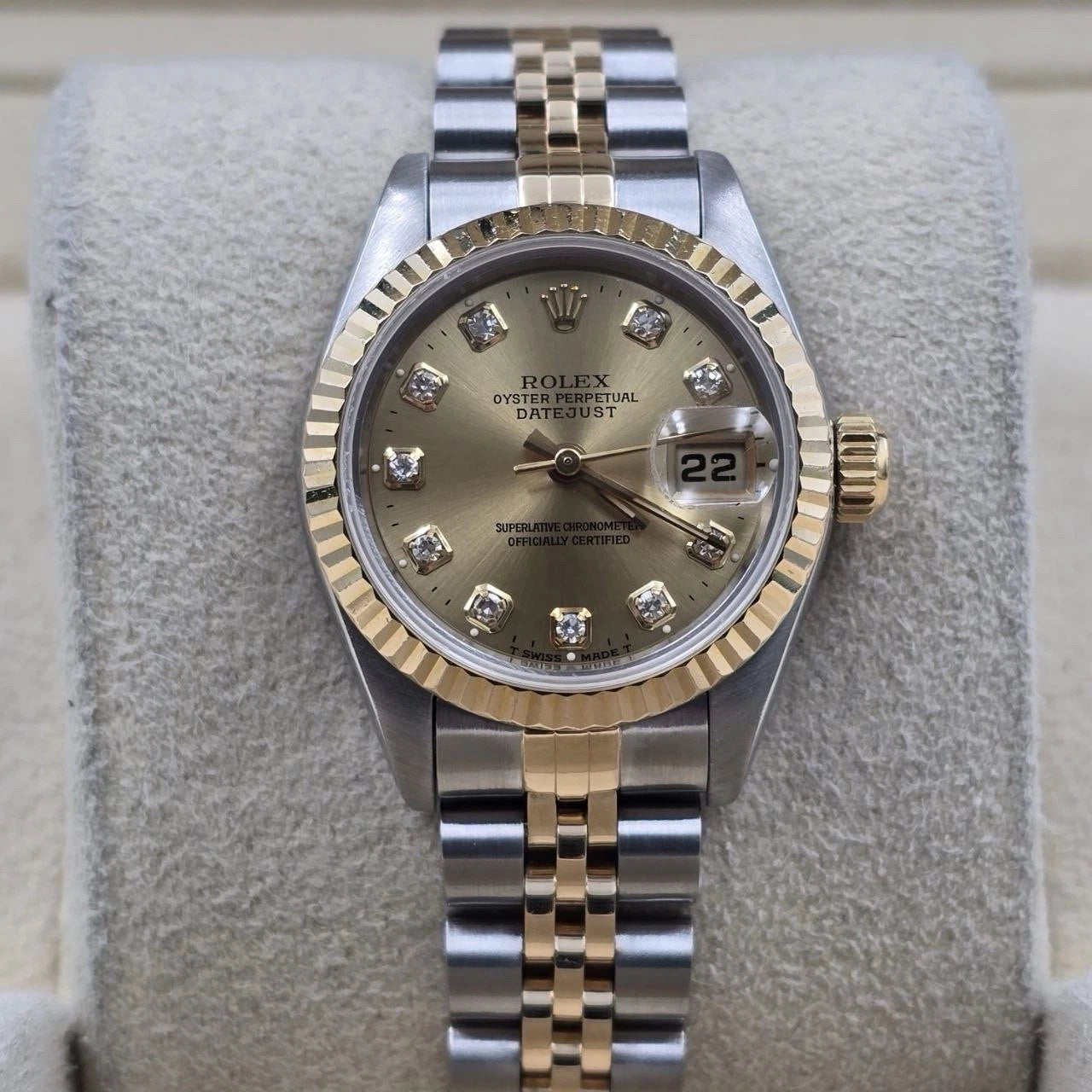 Rolex Lady Datejust 26mm Yellow Gold Steel Factory Champagne Diamond Dial 69173