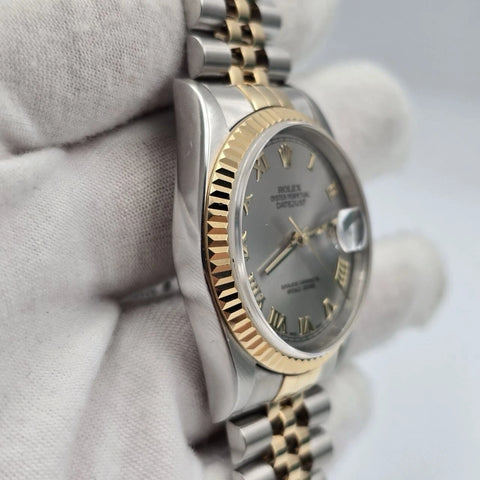 Rolex Datejust 36mm FACTORY Grey Roman Dial 18K Yellow Gold Jubilee 16233