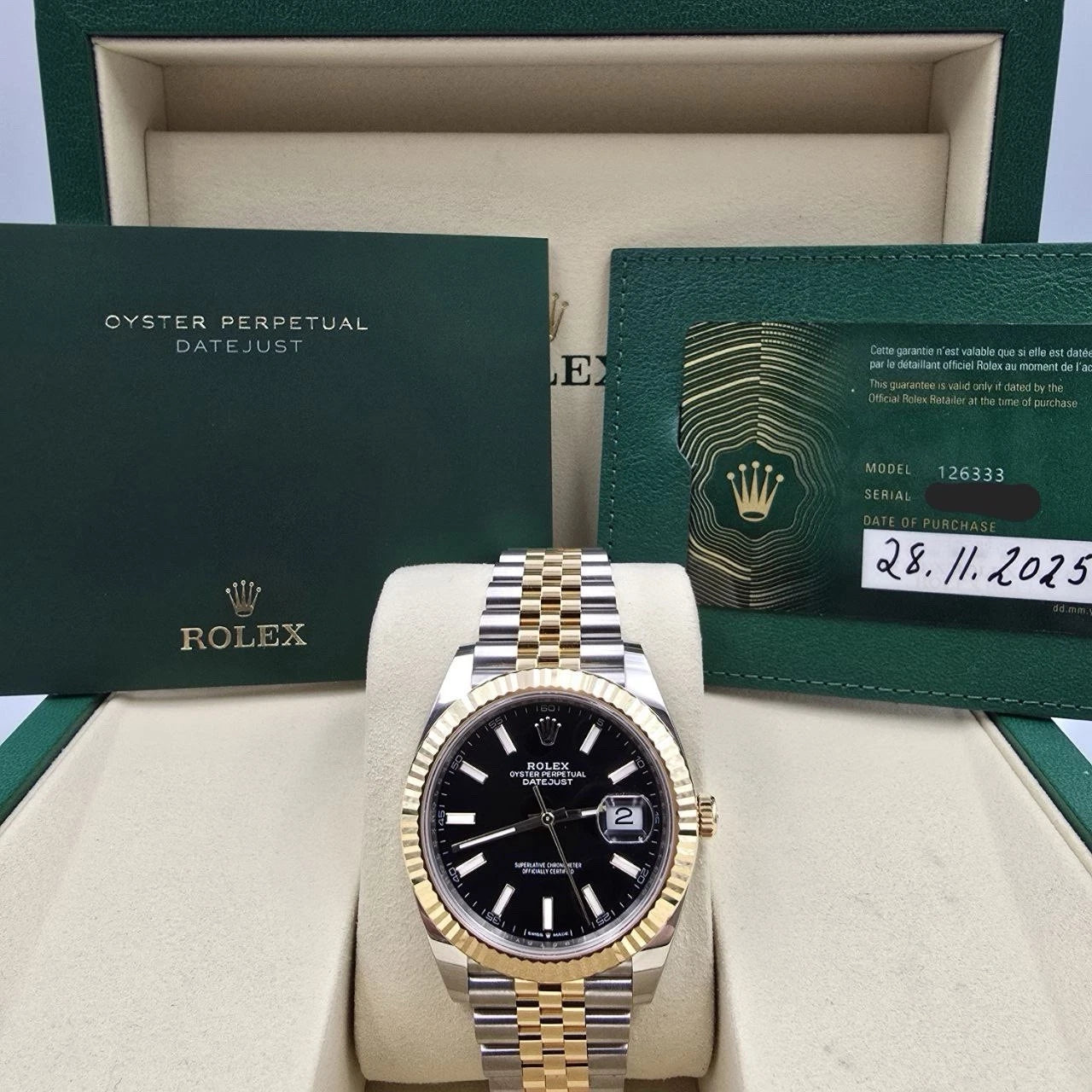 PAPERS 2025 Rolex Datejust 41mm 18K Two Tone Black Dial Jubilee 126333 BOX