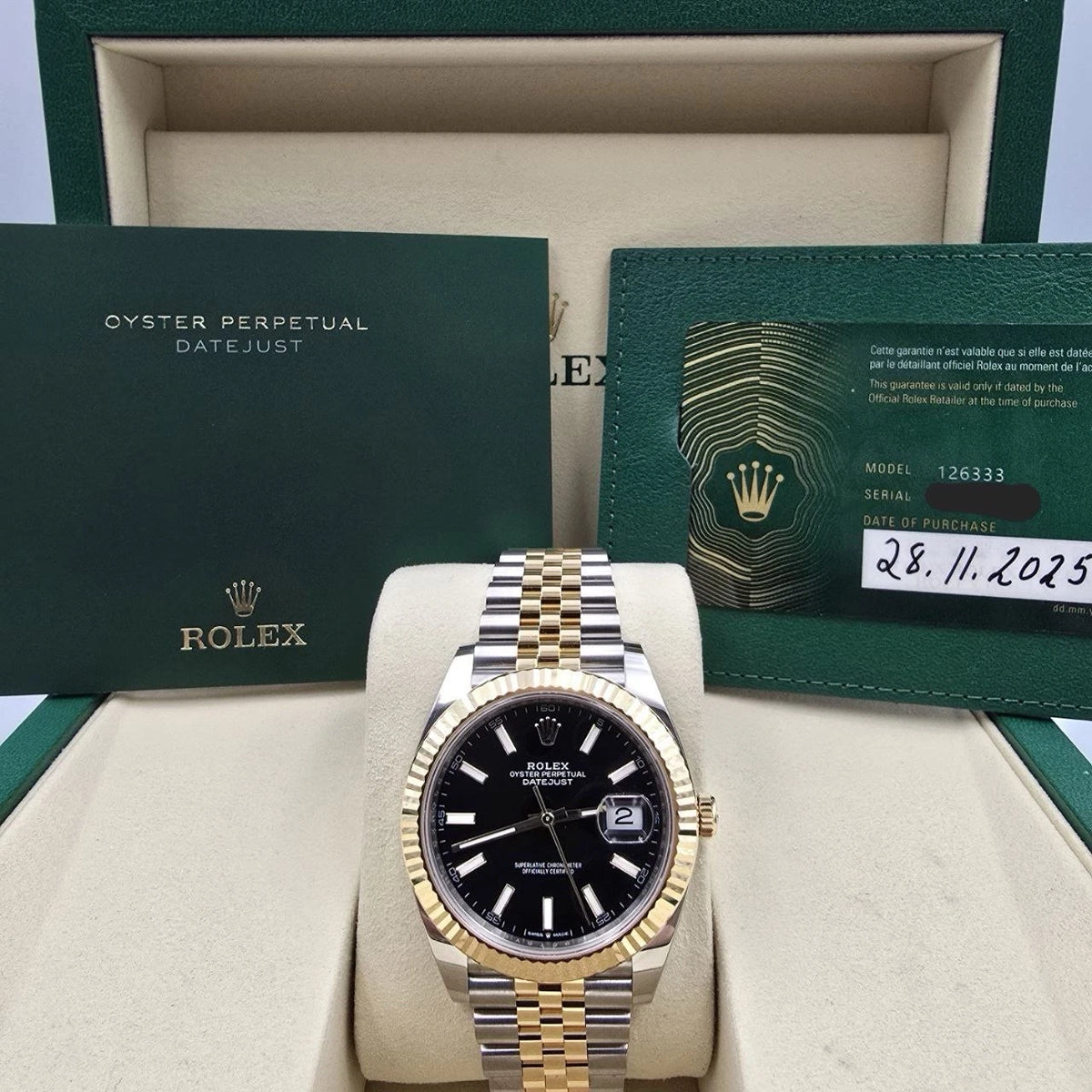 PAPERS 2025 Rolex Datejust 41mm 18K Two Tone Black Dial Jubilee 126333 BOX