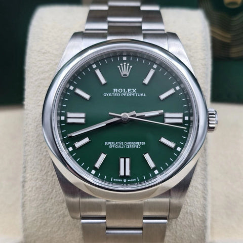2023 PAPERS Rolex Oyster Perpetual 41mm Green Stainless Steel 124300 BOX