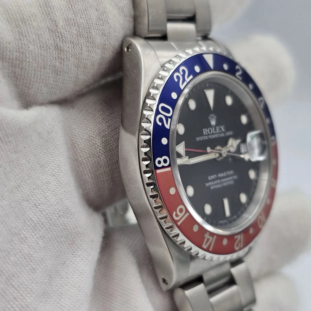 PAPERS Rolex GMT-Master II Pepsi 16710 Oyster Faded Bezel Watch 40mm BOX