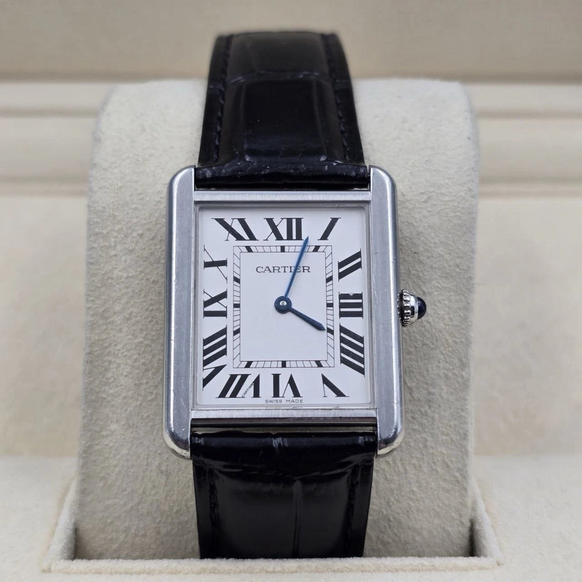 PAPERS Cartier Tank Solo Stainless Steel Silver W1018355 Roman Leather 27mm
