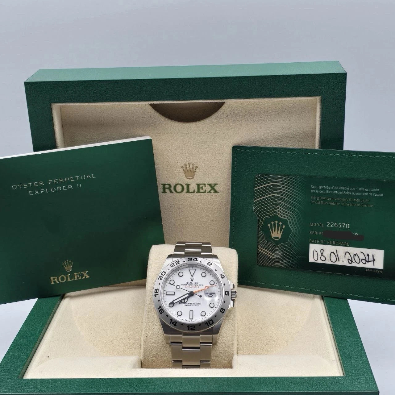 PAPERS 2024 Rolex Explorer II 42mm 226570 White Polar Dial BOX