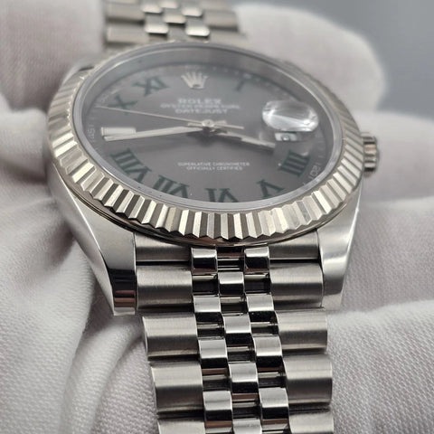 2024 PAPERS Rolex Datejust 41mm Wimbledon Fluted Jubilee Steel Watch 126334 BOX
