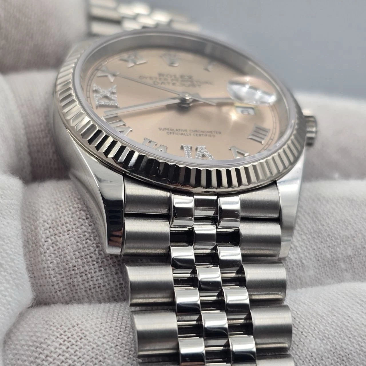 MINT Rolex Datejust 36mm Pink Roman Diamond 6 9 Dial Steel Jubilee Watch 126234