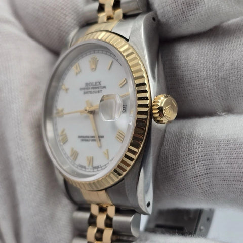 Rolex Datejust 36mm White 18K Yellow Gold Jubilee Stainless Steel Watch 16233