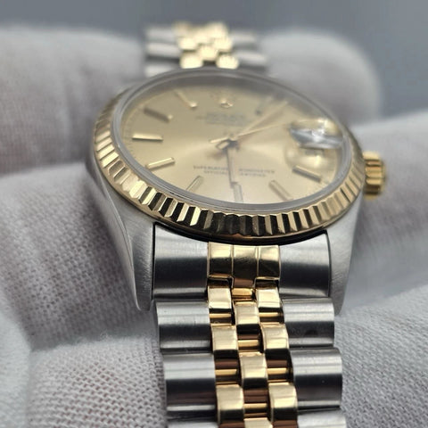 PAPERS MINT Rolex Datejust Ladies 31mm 18k Two Tone 68273 Champagne Dial Watch