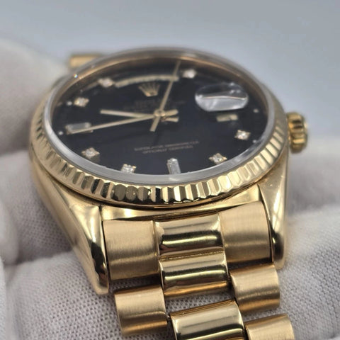 Rolex Day-Date 18038 President 18k Gold FACTORY Black Diamond Dial 36mm Watch