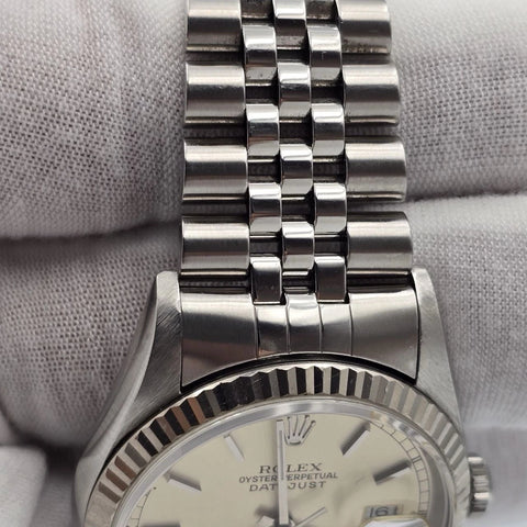 Rolex Datejust Silver Dial Stainless Steel Jubilee NO HOLES 16234 36mm Watch