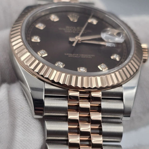 2022 PAPERS Rolex Datejust 41mm 126331 Chocolate Diamond Jubilee Gold Steel BOX