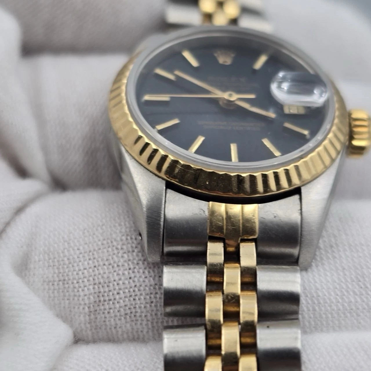 Rolex Lady Datejust 26mm Yellow Gold Steel Factory Blue Dial 69173