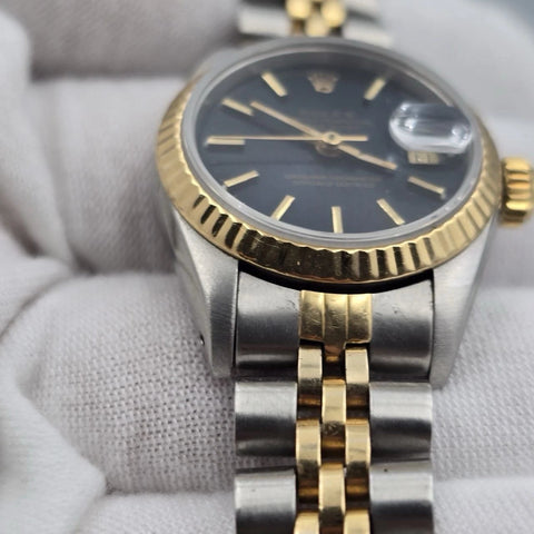 Rolex Lady Datejust 26mm Yellow Gold Steel Factory Blue Dial 69173