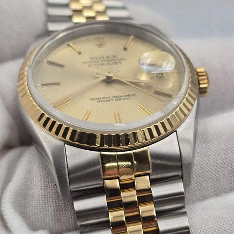 PAPERS Rolex Datejust 36mm Champagne Dial Two Tone Jubilee 16233