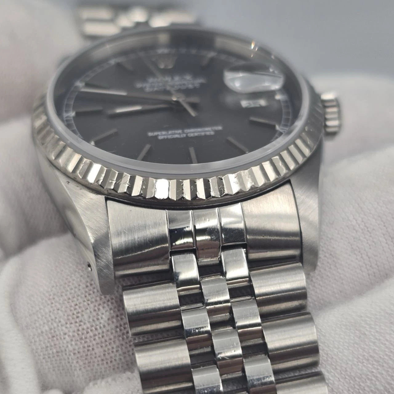 PAPERS Rolex Datejust Grey Ghost Dial Stainless Steel Jubilee 16234 36mm Watch