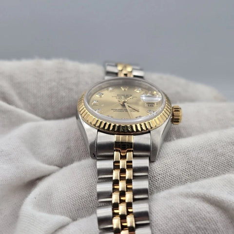 PAPERS Rolex Lady Datejust 26mm Gold Steel Champagne Diamond Dial 69173