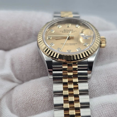 NEW 2025 Rolex Lady Datejust 28mm Champagne Diamond Dial 279173 Hidden Clasp