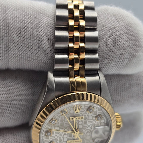 Rolex Lady Datejust 18K Gold & Steel NO HOLES 26mm Computer Diamond Dial 69173