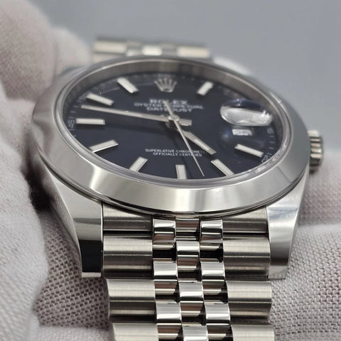 NEW 2025 Rolex Datejust 41mm Blue Stick Steel Smooth Bezel Jubilee 126300 UNWORN