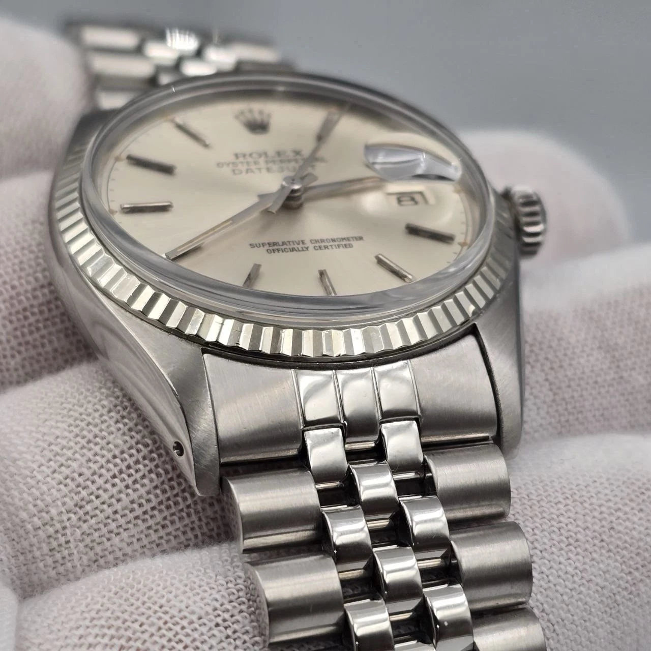 Rolex Datejust 36mm Oyster Perpetual 18k White Gold Steel Silver Dial 16014