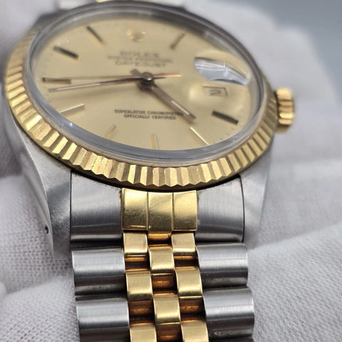 PAPERS Rolex Datejust Champagne Two-Tone Yellow Gold Jubilee 16013 36mm Watch
