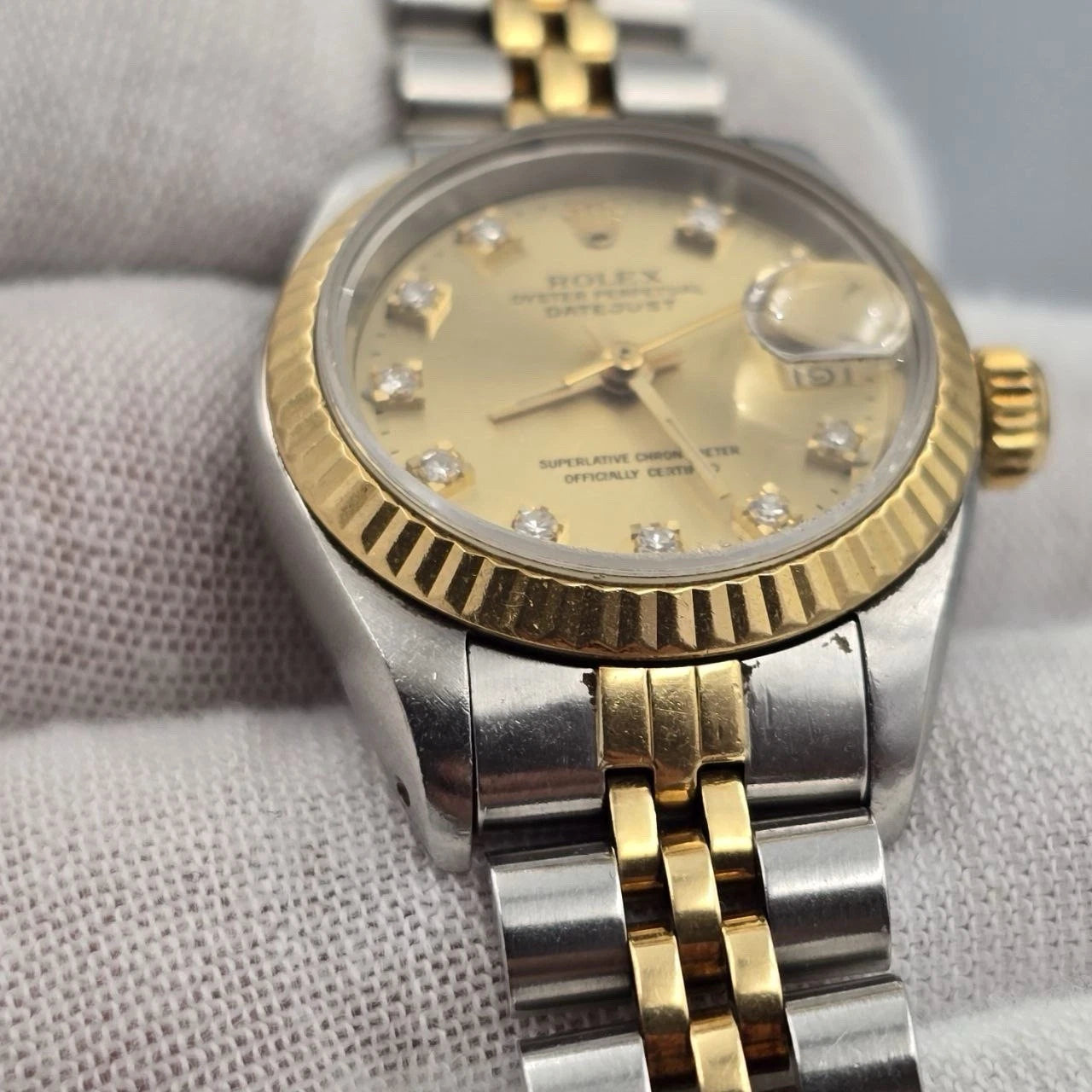 Rolex Datejust 26mm Champagne Diamond Dial Two Tone Jubilee Watch 69173