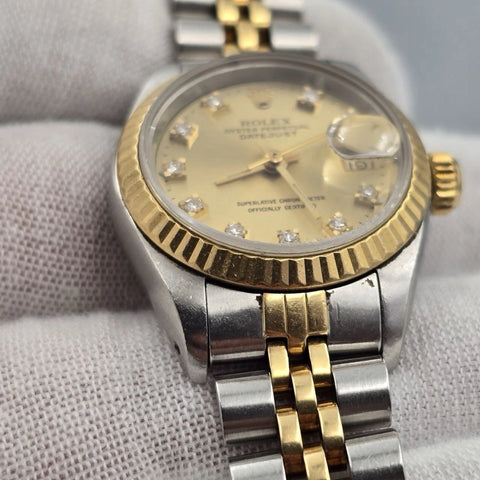 Rolex Datejust 26mm Champagne Diamond Dial Two Tone Jubilee Watch 69173