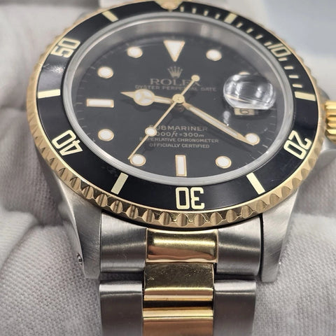 Rolex Submariner Date 16613 Black Dial Two Tone Steel Gold 40mm Watch