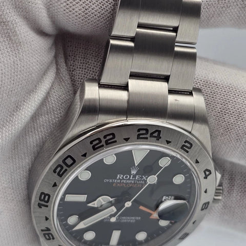 PAPERS MINT 2020 Rolex Explorer II Black Orange Steel 42mm Watch 216570 BOX