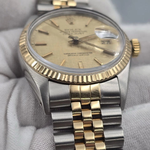 PAPERS Rolex Datejust Champagne Linen Two-Tone Gold Jubilee 16013 36mm Watch