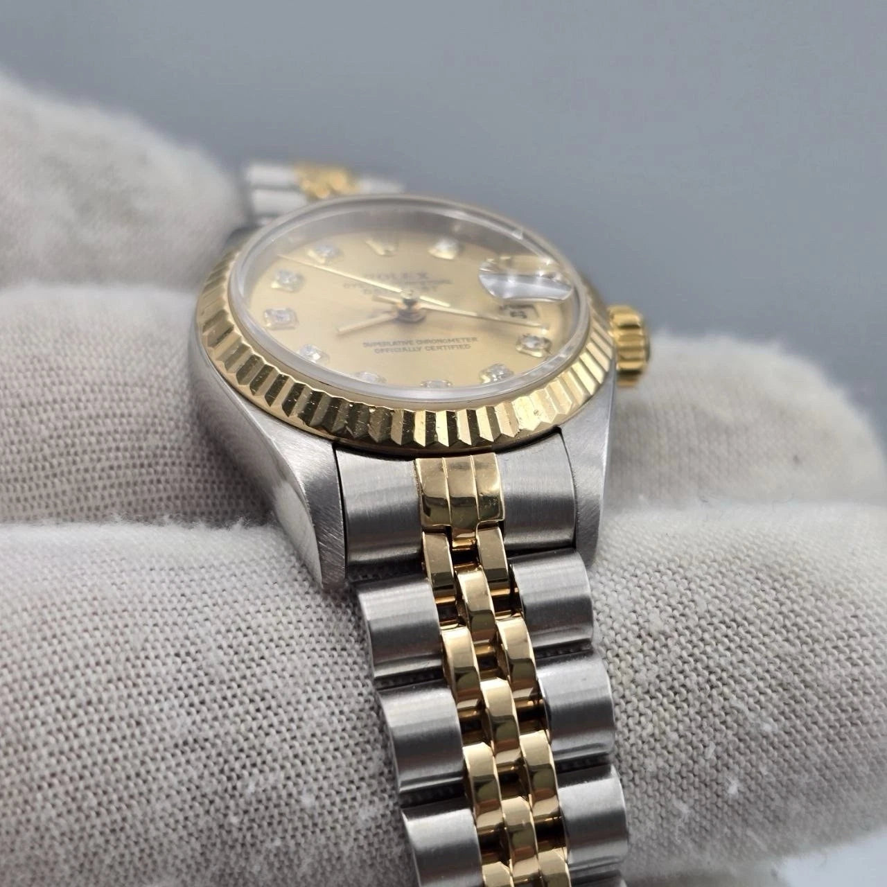 Rolex Datejust 79173 Two Tone Jubilee Champagne Diamond Dial 26mm Watch
