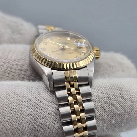 Rolex Datejust 79173 Two Tone Jubilee Champagne Diamond Dial 26mm Watch
