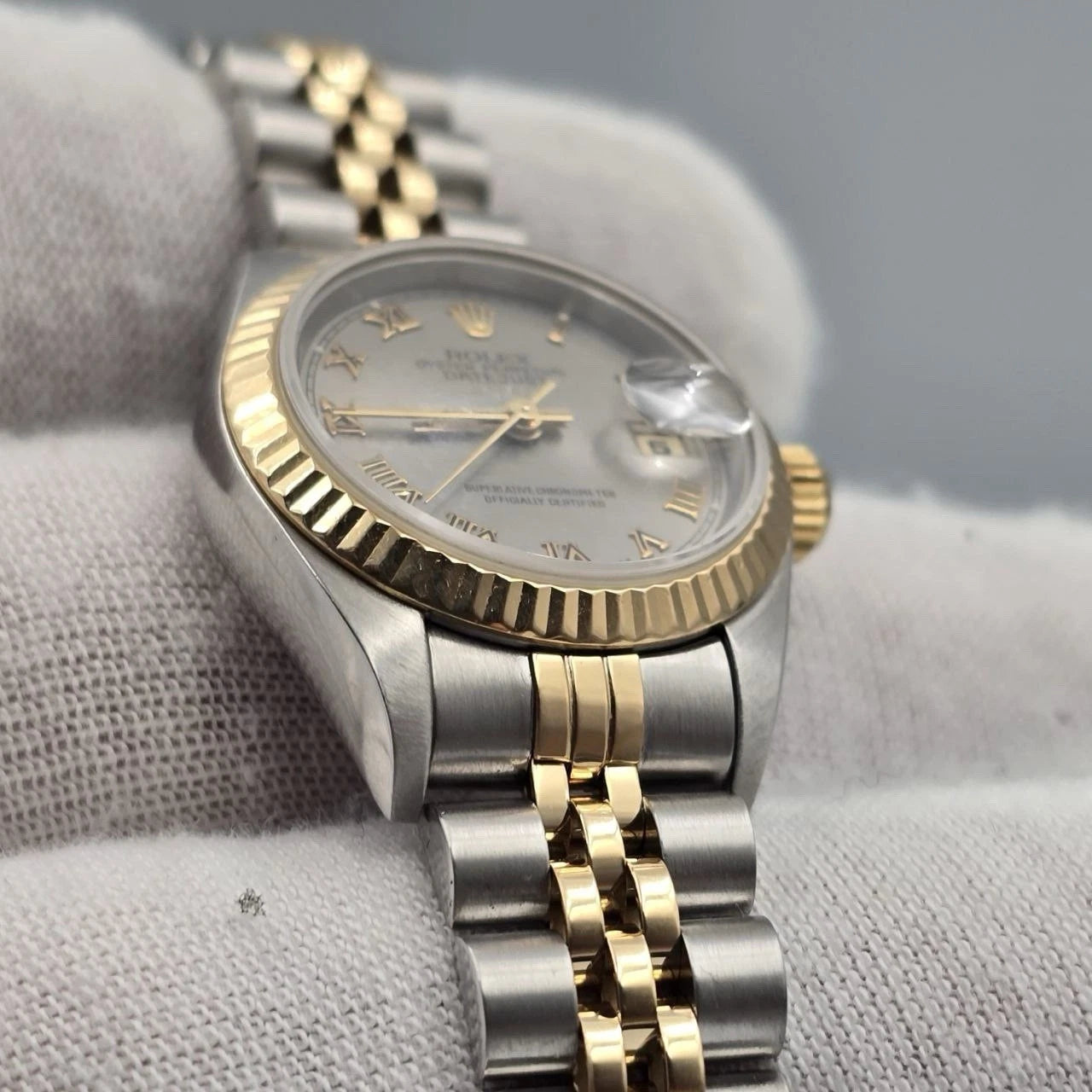 PAPERS Rolex Datejust 26mm 69173 TT Jubilee NO HOLES Rhodium Gray Roman Watch