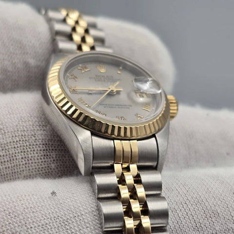 PAPERS Rolex Datejust 26mm 69173 TT Jubilee NO HOLES Rhodium Gray Roman Watch