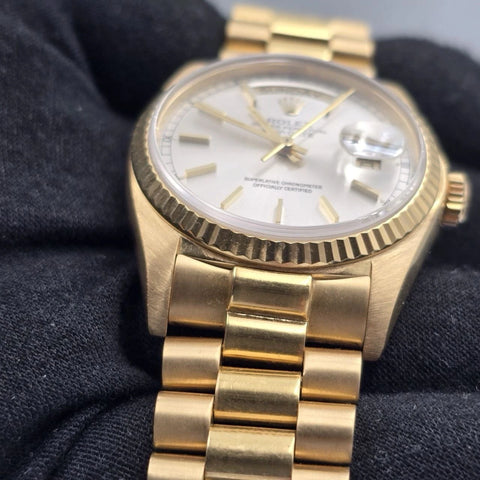 Rolex Day-Date 18038 President 18k Gold FACTORY Silver Dial 36mm Watch
