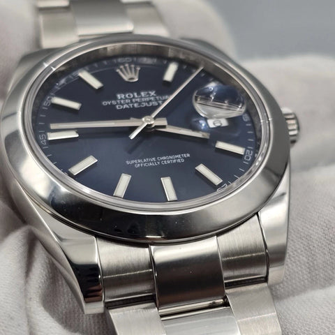MINT 2023 PAPERS Rolex Datejust 41mm Blue Steel Smooth Bezel Oyster 126300 BOX