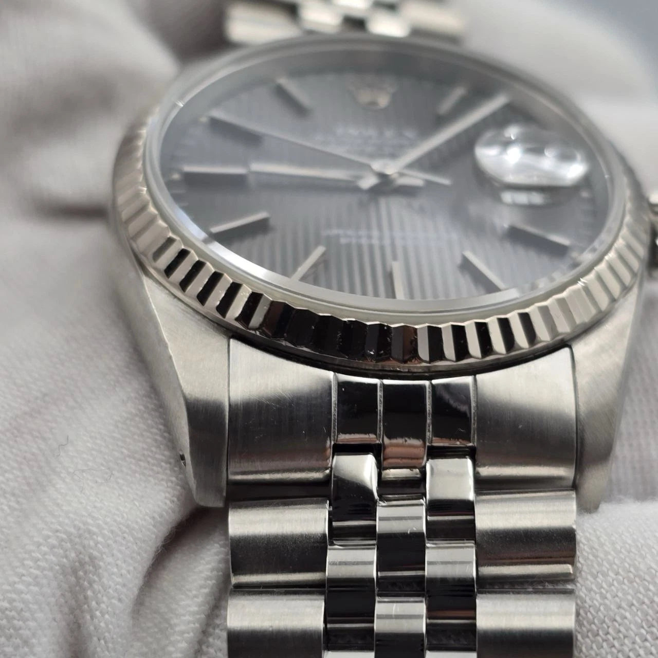 Rolex Datejust Gray Tapestry Dial Stainless Steel Jubilee 16234 36mm Watch
