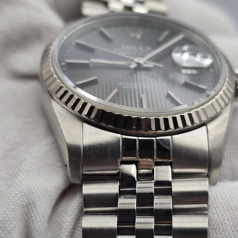 Rolex Datejust Gray Tapestry Dial Stainless Steel Jubilee 16234 36mm Watch
