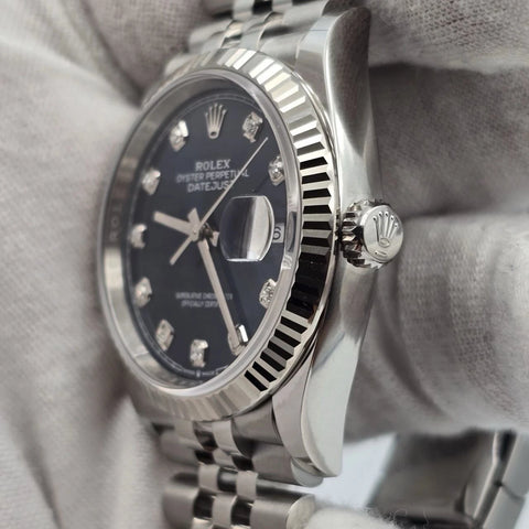 NEW 2025 Rolex Datejust 36mm Blue Diamond Dial Fluted Jubilee 126234 UNWORN