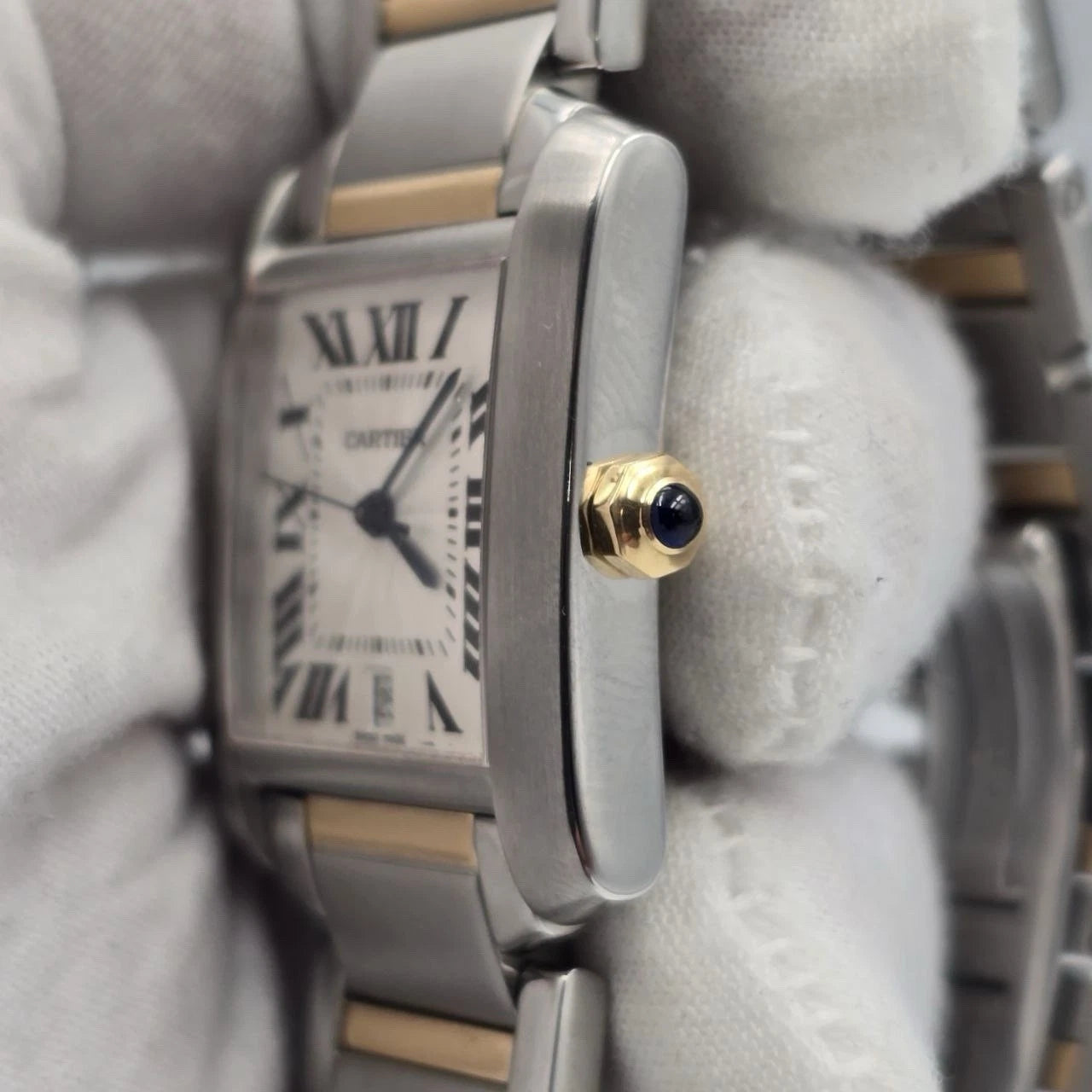 Cartier Tank Francaise Quartz Ladies 18k Gold & Steel Silver Dial 2302