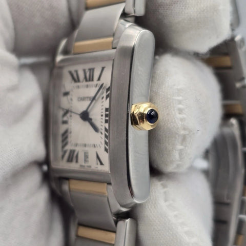 Cartier Tank Francaise Quartz Ladies 18k Gold & Steel Silver Dial 2302