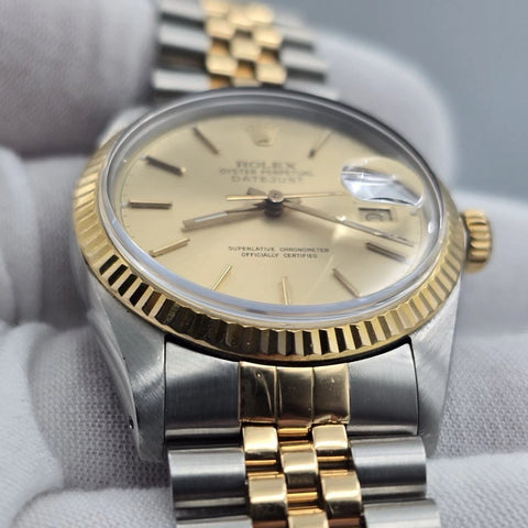 Rolex Datejust Champagne Two-Tone Yellow Gold Jubilee 16013 36mm Watch
