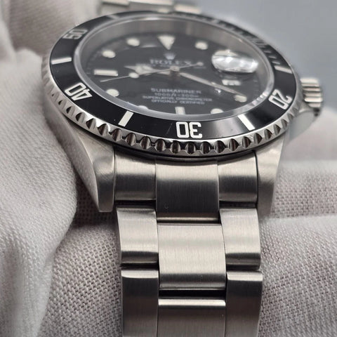 2007 Rolex Submariner Date NO HOLES 40mm Black Dial Steel Oyster Watch 16610