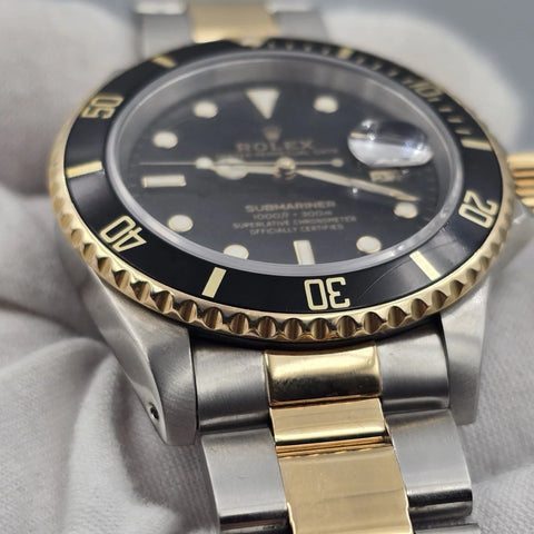 2020 RSC Rolex Submariner Date Black Yellow Gold Steel 40mm Watch 16613