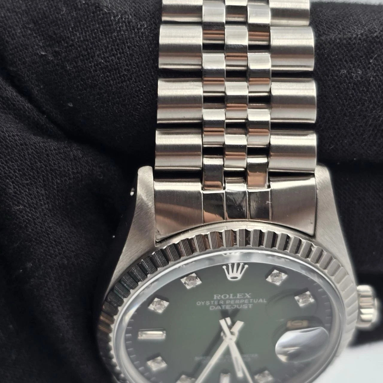 Rolex Datejust Automatic Green Vignette Diamond Dial Jubilee 36mm Watch 16030