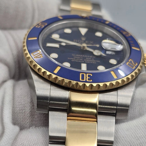 PAPERS 2016 Rolex Submariner Date 116613LB Blue Dial Gold TT 40mm Watch BOX